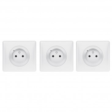 Lot de 3 prises de courant connectées Céliane with Netatmo avec plaque Laqué Blanc